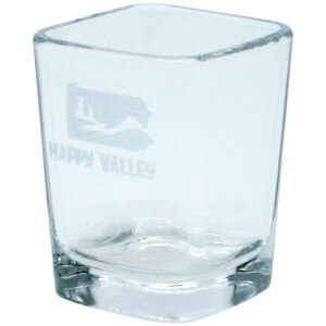 square sided shot glass with PA state outline and Happy Valley